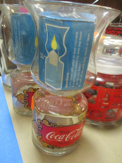 Lot of Vintage Coca-Cola Glasses, Carafes, Candy Jars, Candle Holders, etc. - 7