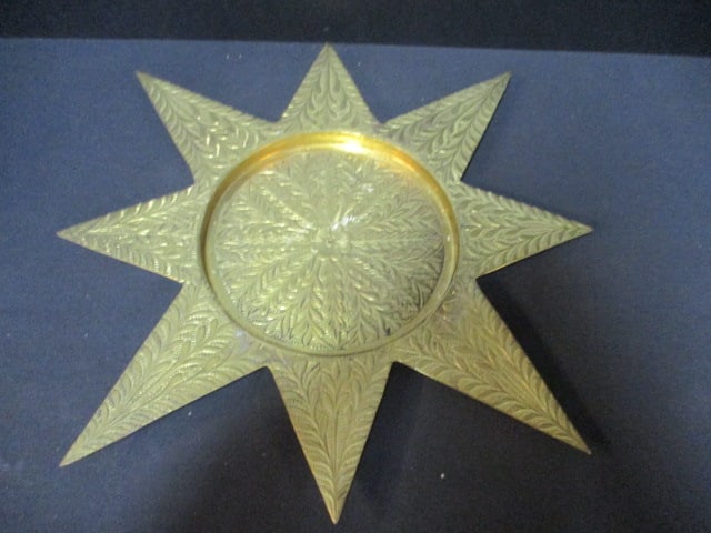 Star-Shaped Etched Brass Candle Holder/Trinket Dish: 14 3/4"