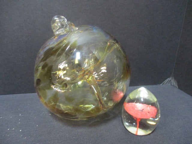Handblown Glass Orb Witches Spirit Ball and Blown Glass Flower Paperweight (1 of 6)