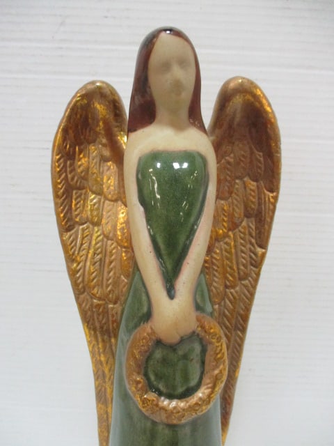 Vintage Handpainted Glazed Pottery Angel Figurine - 2