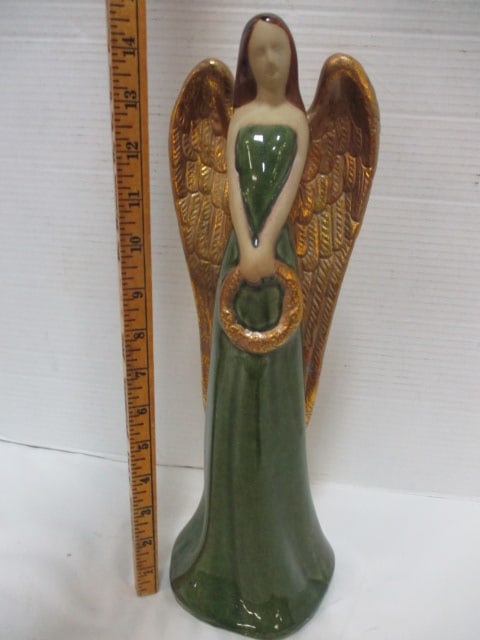 Vintage Handpainted Glazed Pottery Angel Figurine - 6