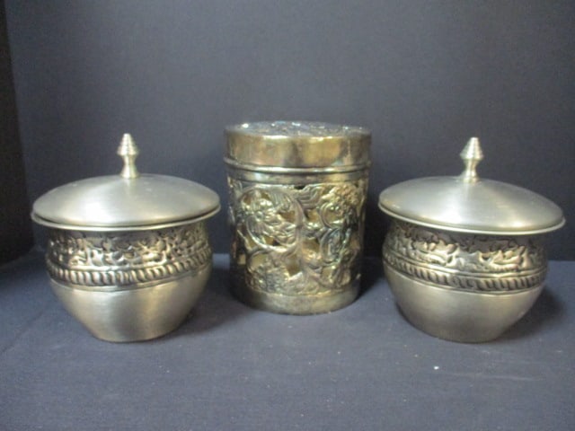 3 India Artisan Silverplated Canisters (1 of 9)