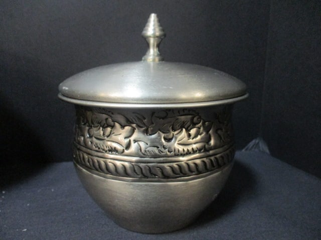 3 India Artisan Silverplated Canisters - 2