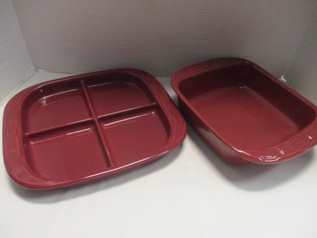 Longaberger Pottery "Woven Traditions" Paprika Red Square Baking Dish and (1 of 6)