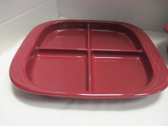 Longaberger Pottery "Woven Traditions" Paprika Red Square Baking Dish and - 2