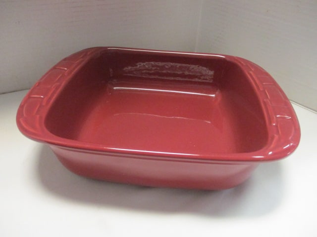 Longaberger Pottery "Woven Traditions" Paprika Red Square Baking Dish and - 4