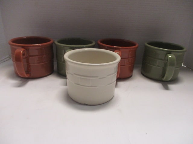 4 Longaberger Pottery "Woven Traditions" Mugs and 1 Sugar Canister (1 of 7)