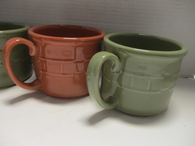 4 Longaberger Pottery "Woven Traditions" Mugs and 1 Sugar Canister - 3