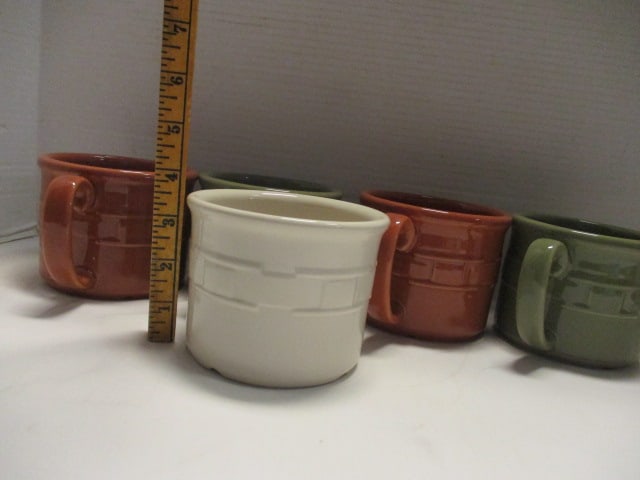 4 Longaberger Pottery "Woven Traditions" Mugs and 1 Sugar Canister - 7