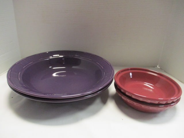 2 Longaberger Pottery "Woven Traditions" Paprika Red Bowls and 2 Eggplant (1 of 7)