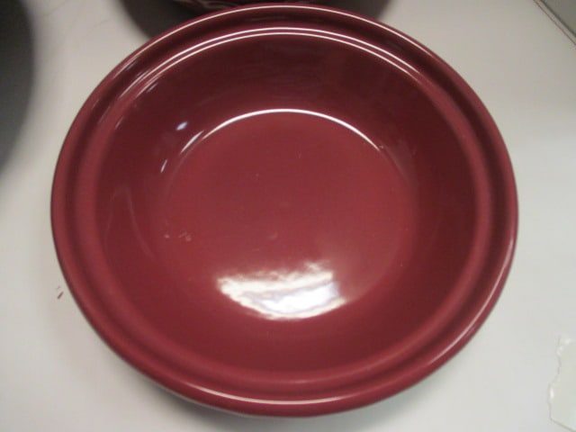 2 Longaberger Pottery "Woven Traditions" Paprika Red Bowls and 2 Eggplant - 3