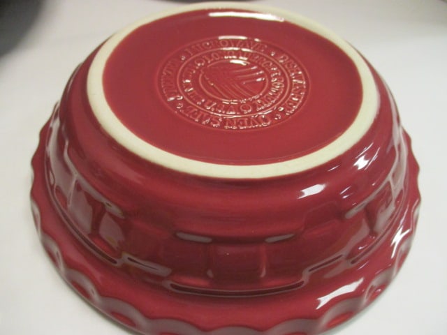 2 Longaberger Pottery "Woven Traditions" Paprika Red Bowls and 2 Eggplant - 4