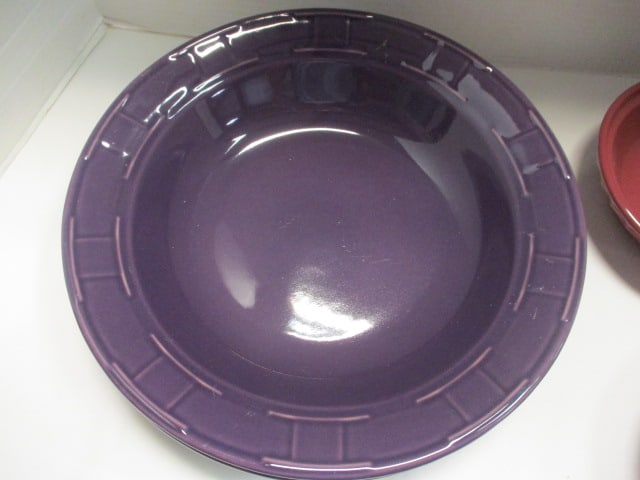2 Longaberger Pottery "Woven Traditions" Paprika Red Bowls and 2 Eggplant - 6
