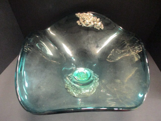 Vintage Italian Glass Centerpiece Bowl with Silverplated Base - 2