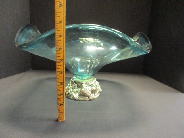 Vintage Italian Glass Centerpiece Bowl with Silverplated Base - 6