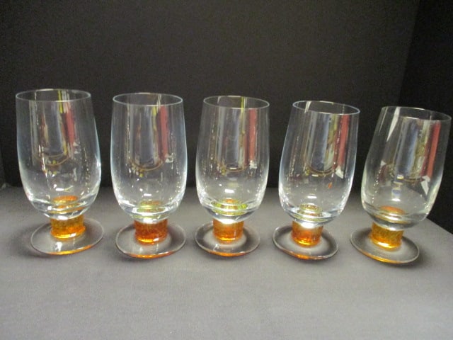 Set of 5 Denby "Fire" Footed Tumbler Glasses: 6 3/4" each