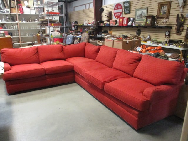 Pearson Sectional Sofa with 3 Throw Pillows: 81" straight, 36" corner, 56" straight, some fading, Local Pickup Only