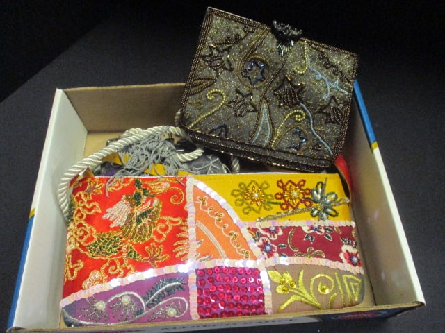 Grouping of 3 Jeweled and Quilted Evening Bags: see pictures and preview for selection and condition
