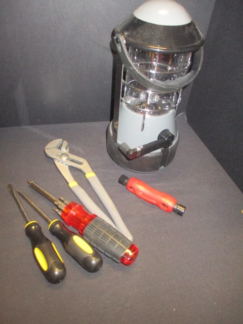 Hand Crank Lantern, 2 Stanley Screwdrivers, Workforce Pliers, and Latshaw Tool (1 of 4)