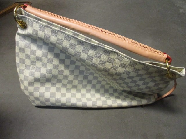 Louis Vuitton Paris Damier Azur Canvass and Braided Leather Handle Handbag: unauthenticated, see pictures and preview to make own determination
