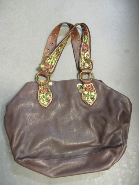 Betsy Johnson Embellished Brown Leather Handbag: unauthenticated, see pictures and preview to make own determination