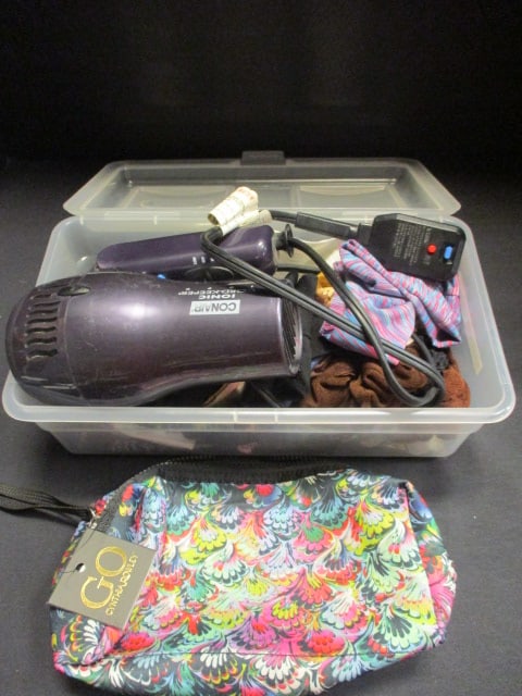 Lot of Hair Accessories, Cynthia Rowley Accessory Bag, and Conair Ionic: Hairdryer