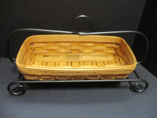 2 Longaberger Round Baskets and 1 Bread Basket with Wrought Iron Holder - 4