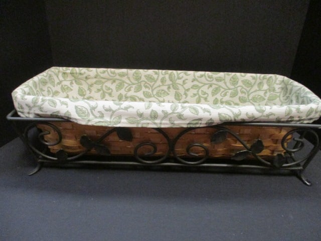 Longaberger Long Basket with Fabric Insert in Wrought Iron Holder (1 of 4)