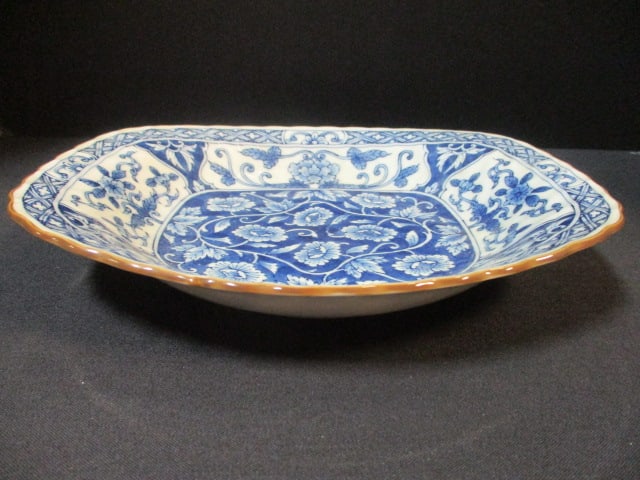 Vintage Japanese Blue and White Porcelain Bowl: 9 1/4" x 8"