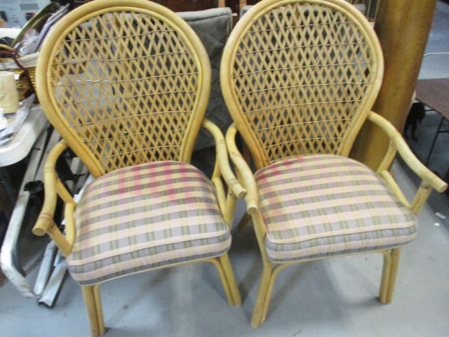 Vintage Bamboo and Rattan Arm Chairs with Seat Cushions (1 of 6)