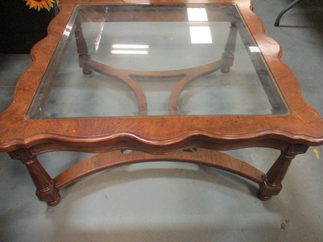 Vintage Wood with Glass Insert Top Coffee Table (1 of 4)