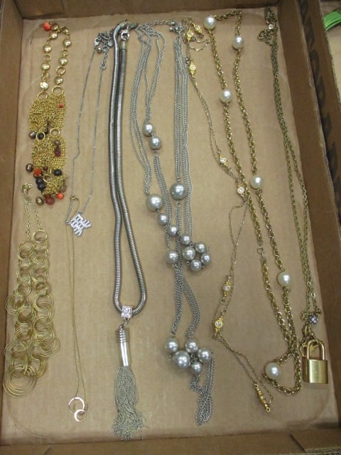 9 Fashion Costume Jewelry Goldtone and Silvertone Necklaces: see pictures and preview for selection and condition