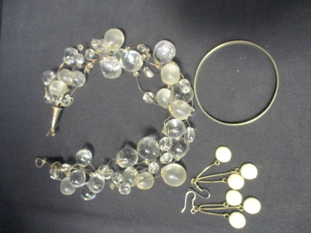 Vintage Sterling Clasp Necklace and Mexican Alpaea Silver Earrings and Bracelet: see pictures and preview for selection and condition