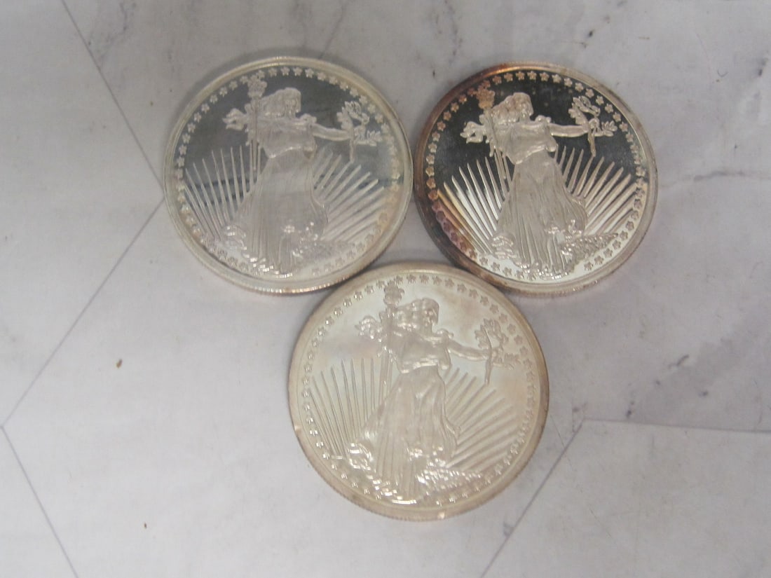 Lot of 3 One Troy Oz. .999 Fine Silver Rounds: .
