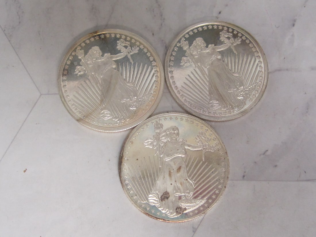 Lot of 3 One Troy Oz. .999 Fine Silver Rounds: .