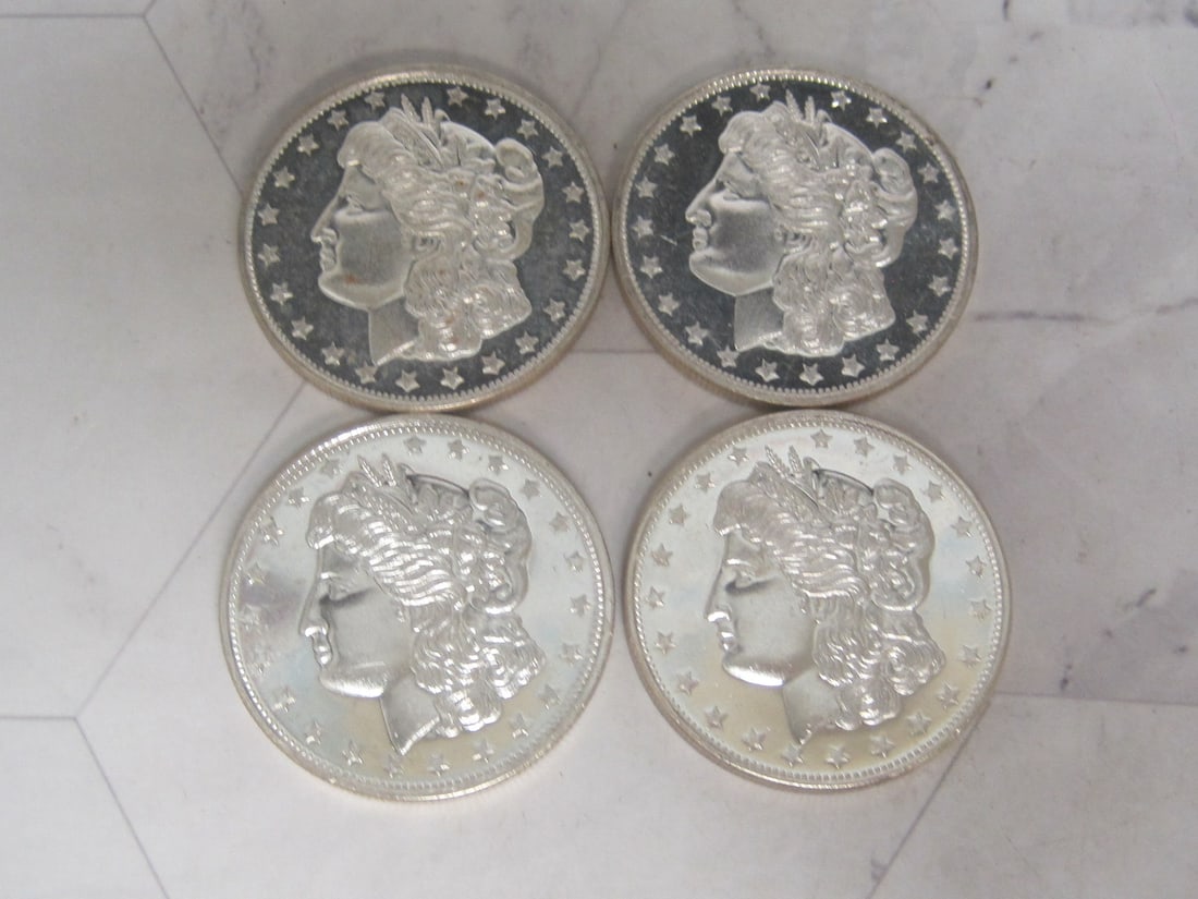 Lot of 4 One Troy Oz. .999 Fine Silver Rounds: .