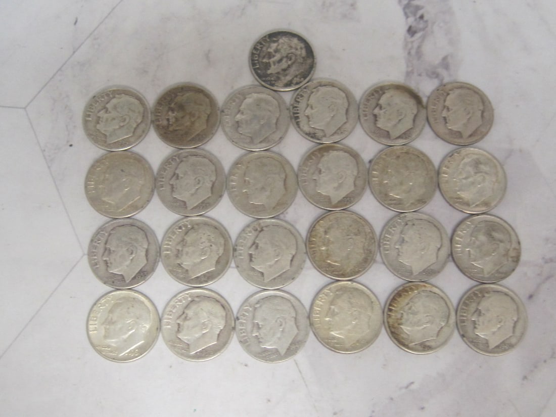 Lot of 25 Pre-1965 Silver Roosevelt Dimes (1 of 4)