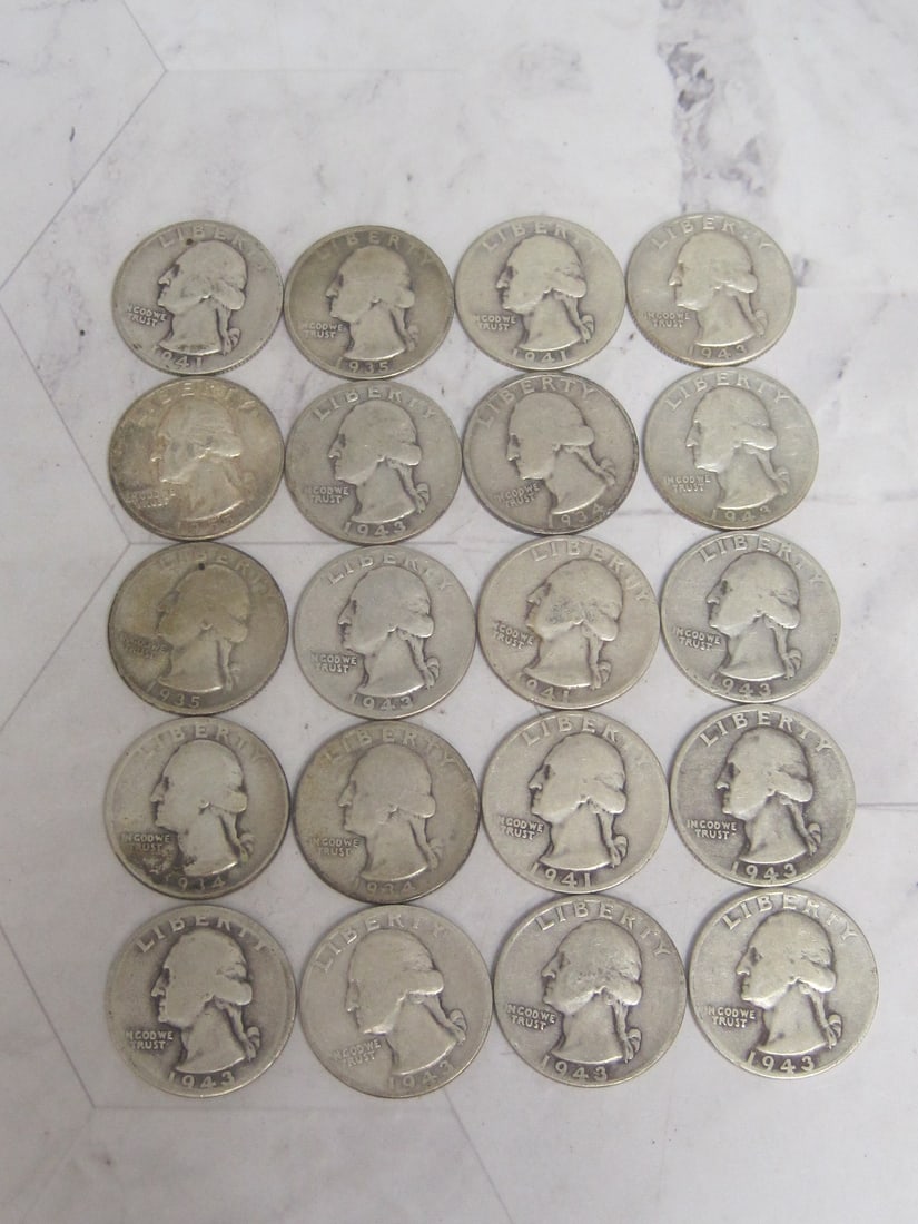 Lot of 20 Pre-1965 Silver Quarters (1 of 6)