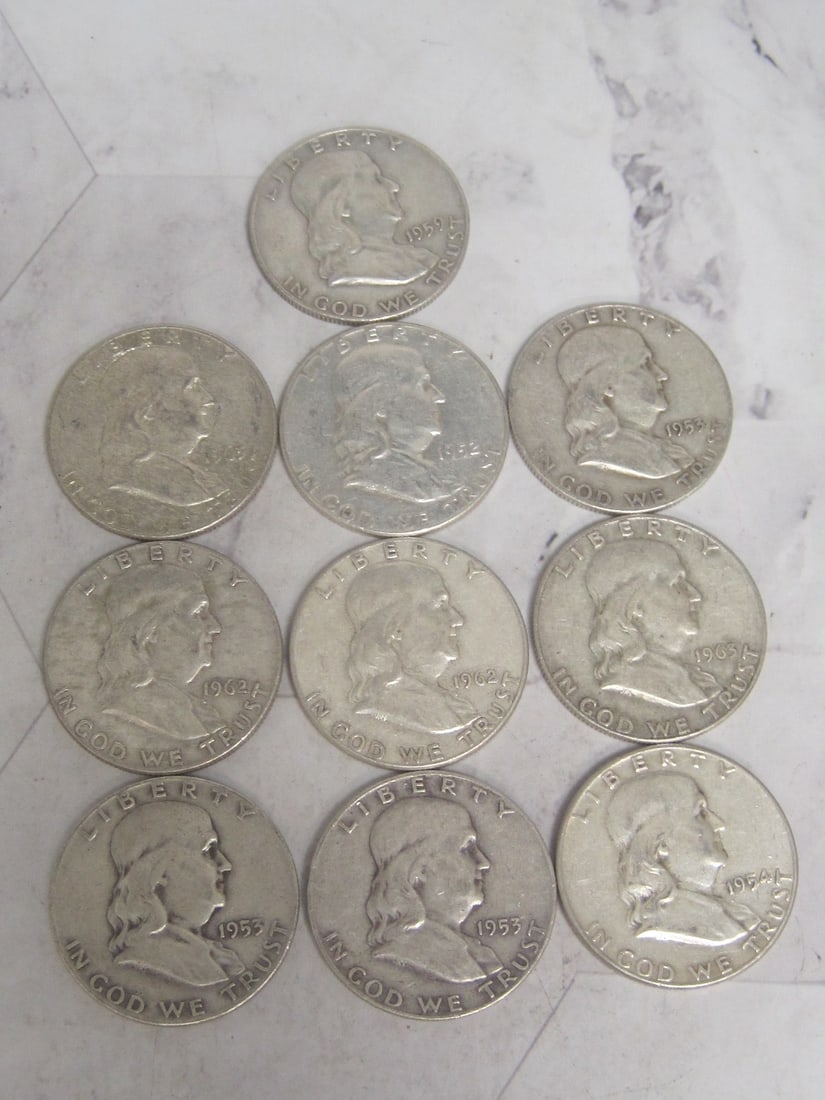 Lot of 10 Franklin Half Dollars (1 of 4)