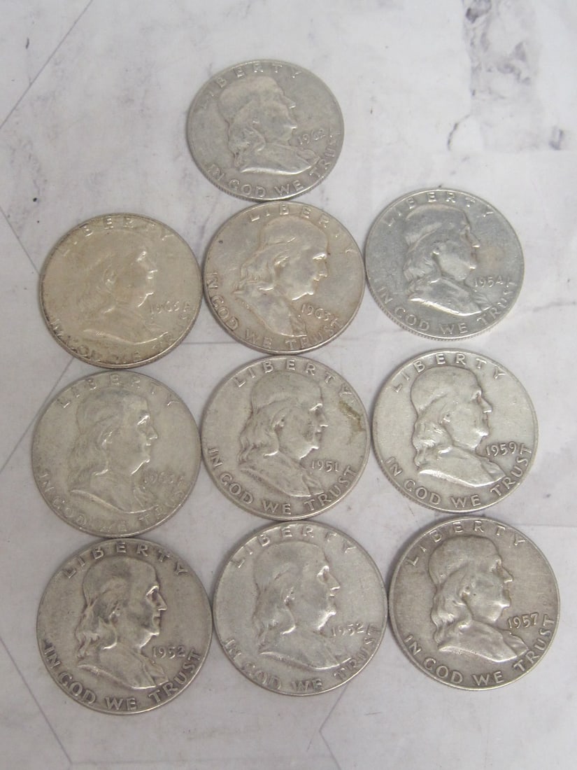 Lot of 10 Franklin Half Dollars (1 of 4)
