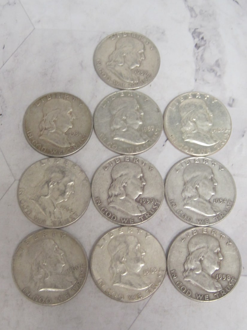 Lot of 10 Franklin Half Dollars (1 of 4)