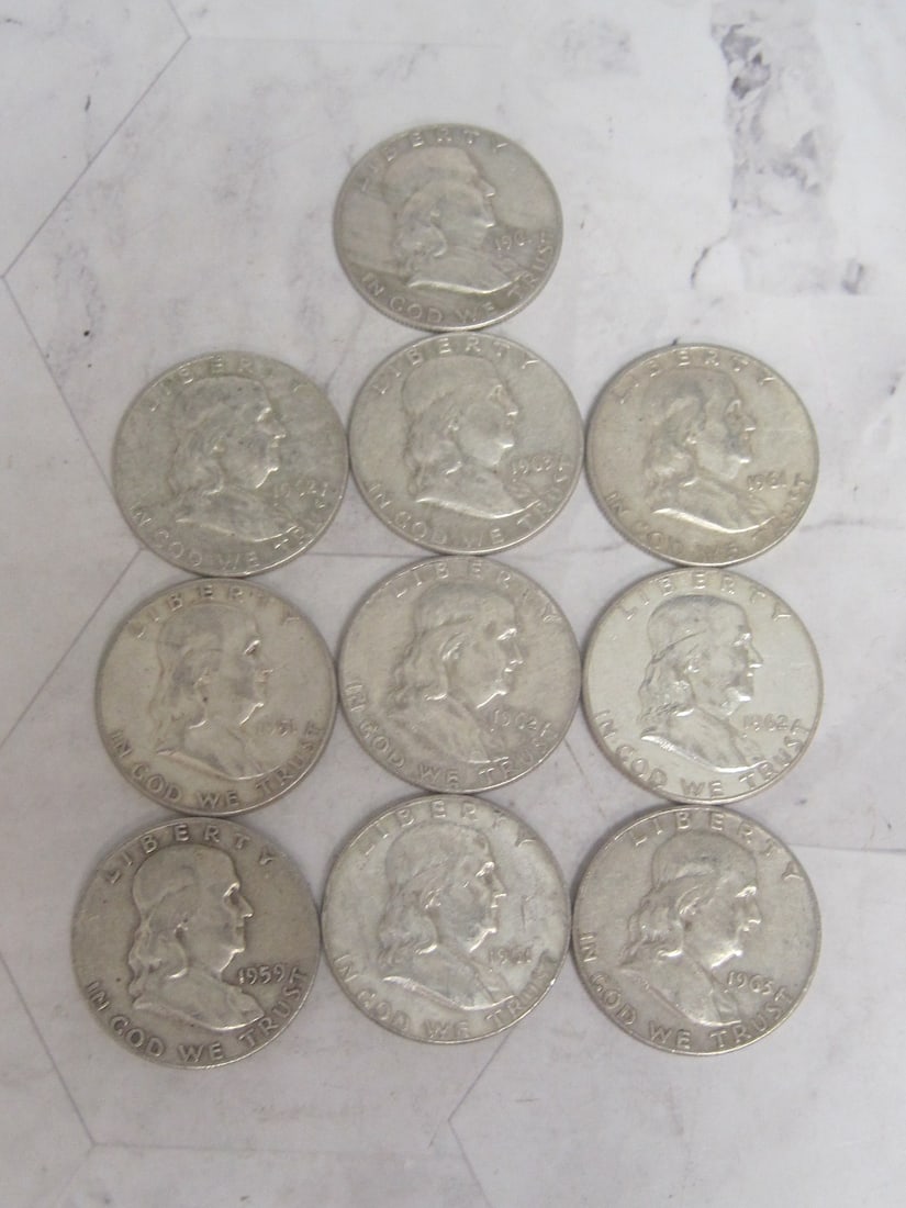 Lot of 10 Franklin Half Dollars (1 of 4)