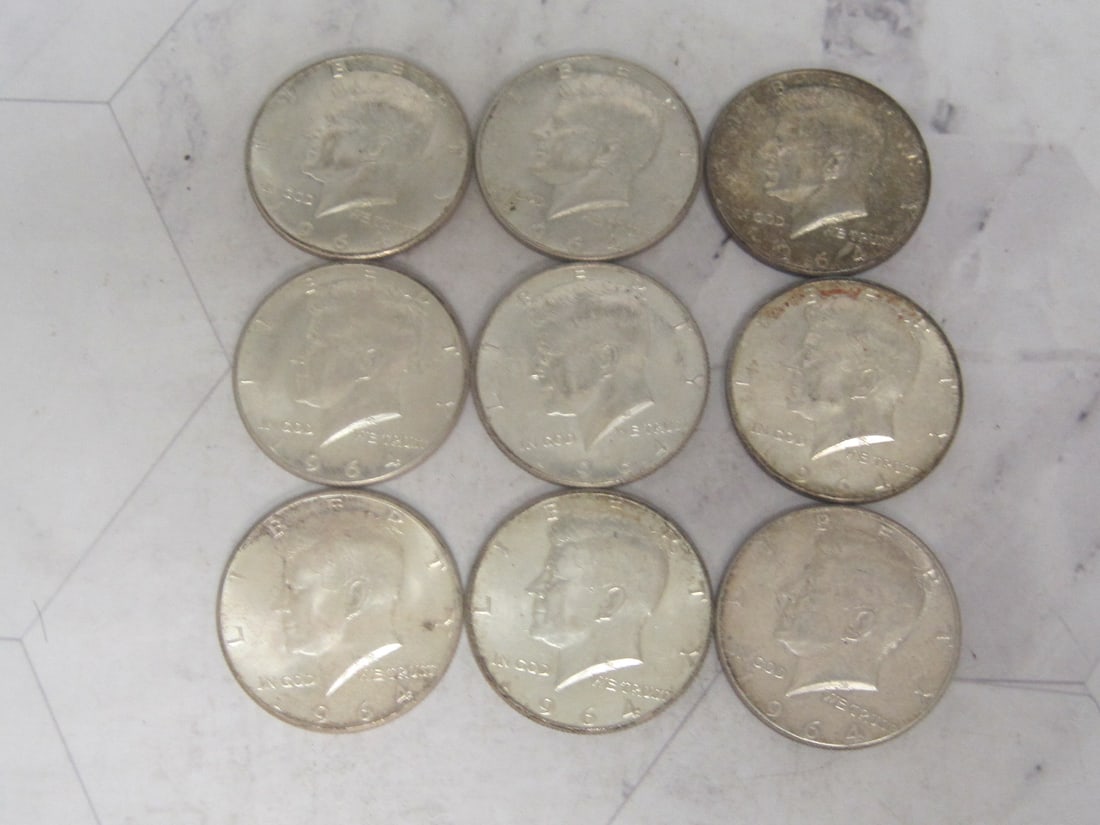 Lot of 9 1964 Kennedy Half Dollars (1 of 4)