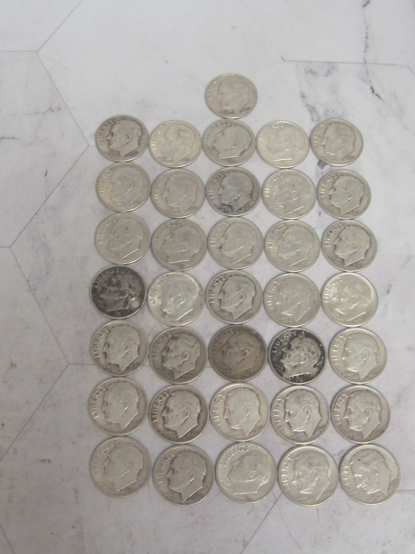 Lot of 36 Silver Pre-1965 Roosevelt Dimes (1 of 6)