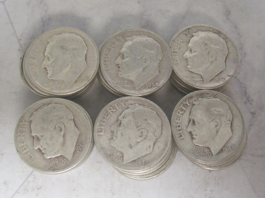Lot of 40 Pre-1965 Roosevelt Silver Dimes (1 of 2)