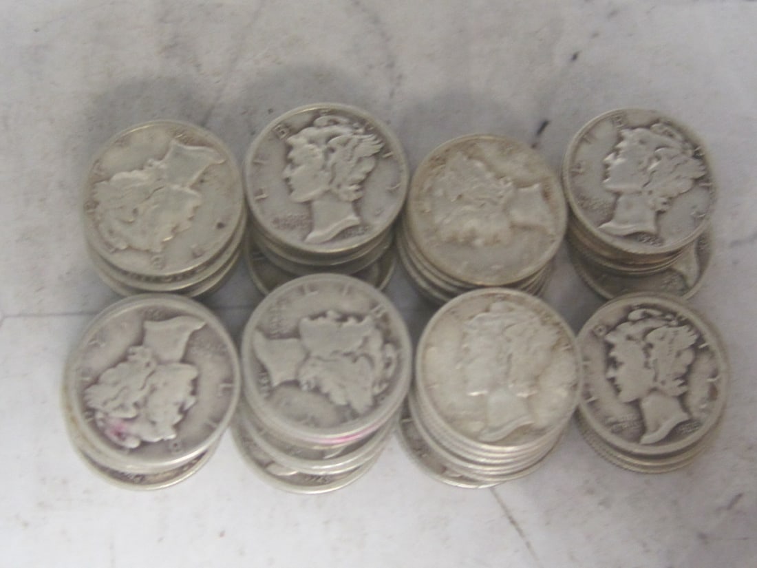 Lot of 60 Mercury Dimes: .