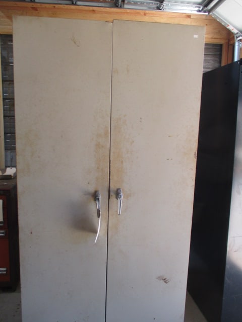 Beige 2 Door Metal Garage Storage Cabinet w/Key: Local Pickup Only (36 x 19 x 6')
