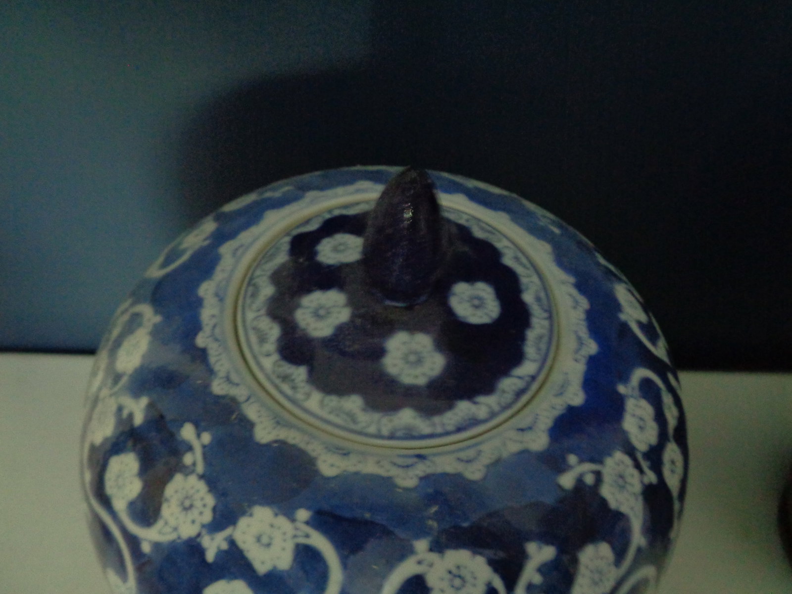 Blue & White Ginger Jar / Wood Display stand - 2