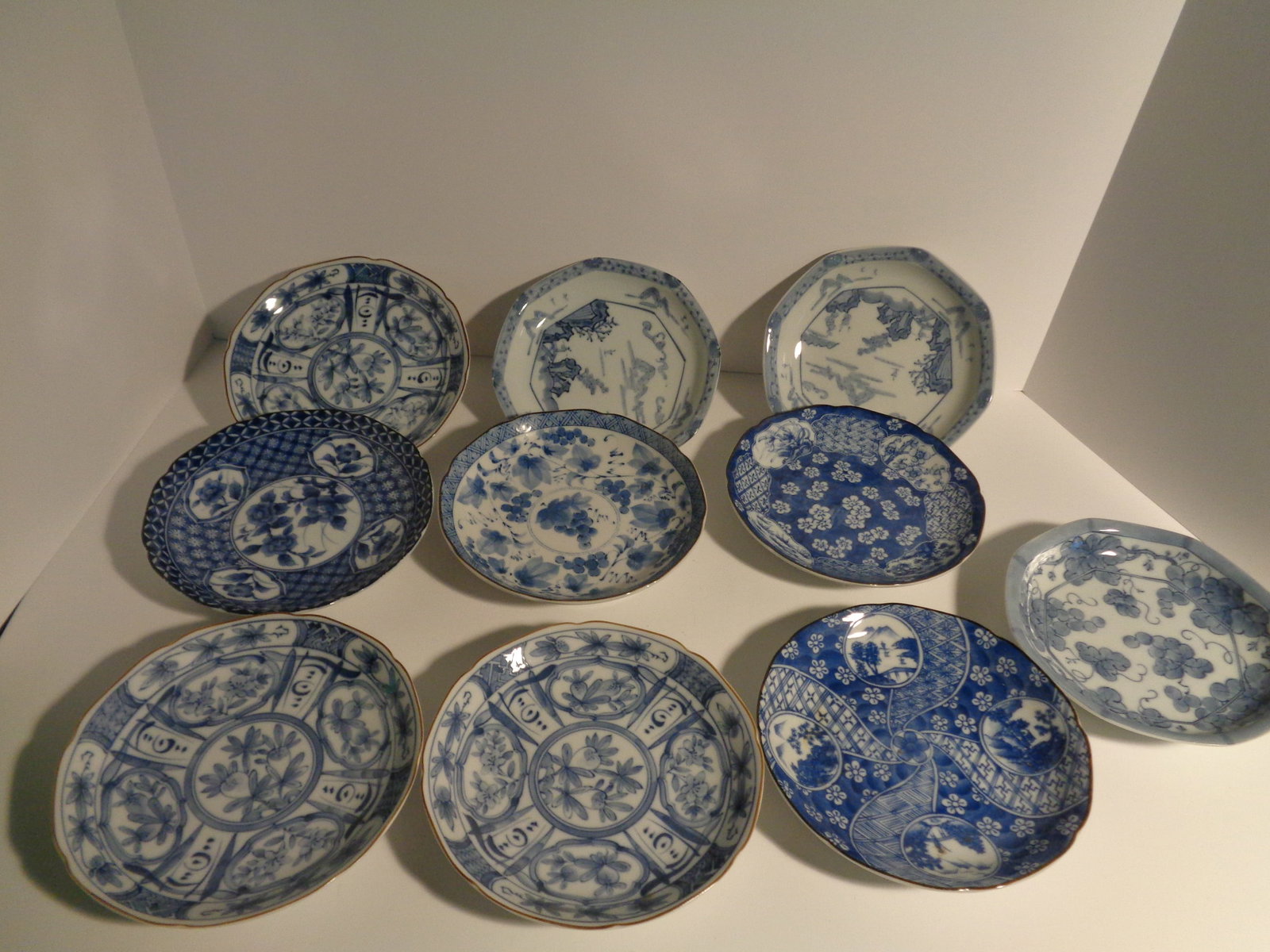 Takahashi Blue & White Japanese Plates: 10 pieces 6 1/2 inches