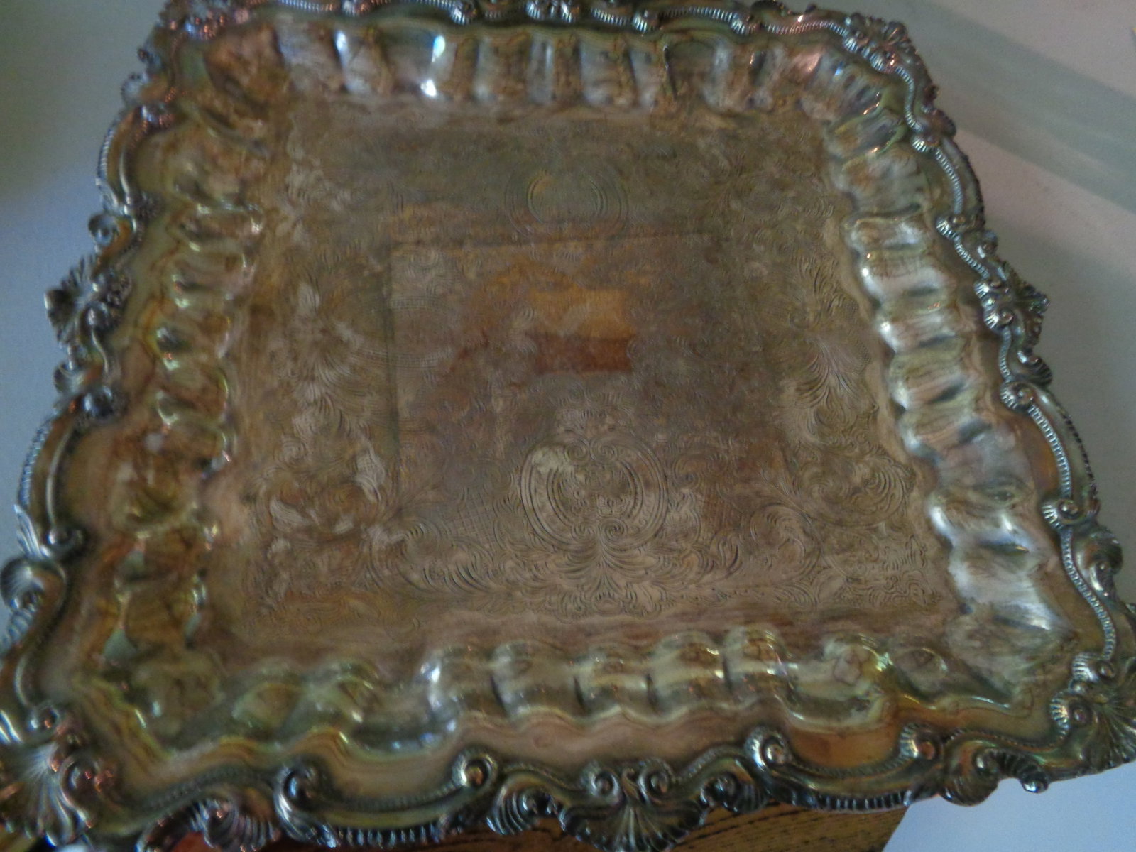 Large Silver Plate Trays Engraved Decorations Footed - 2